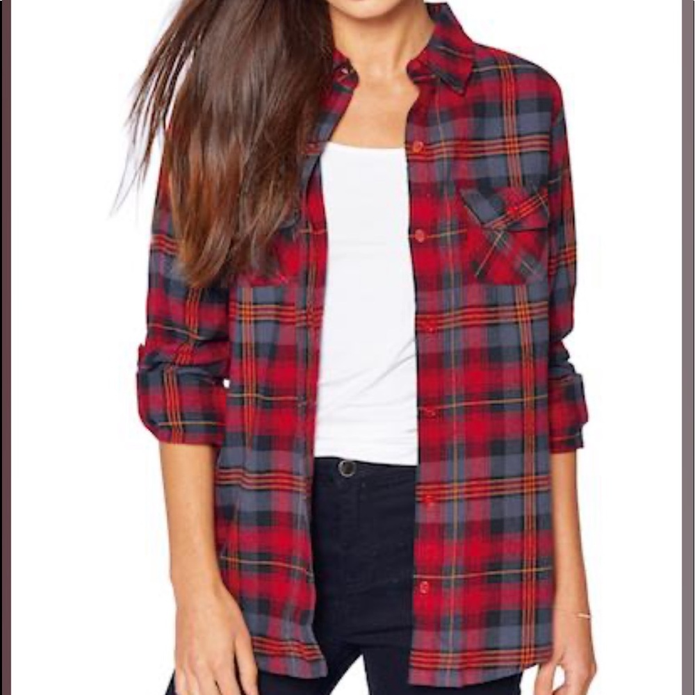 Ladies Plaid Flannel Button Up